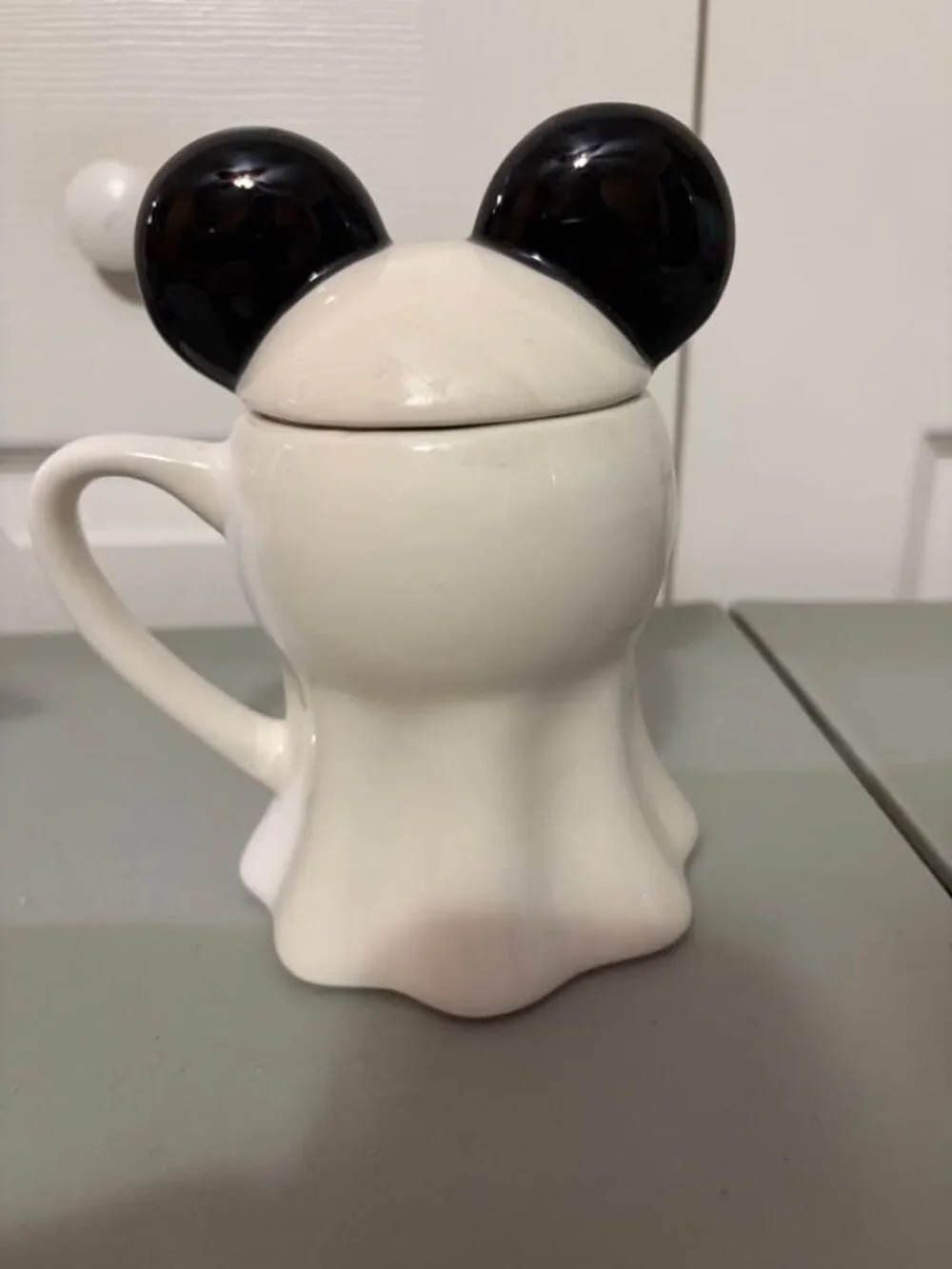 Disney Mickey Mouse Ghost Halloween Mug Cup w/ Lid Topper